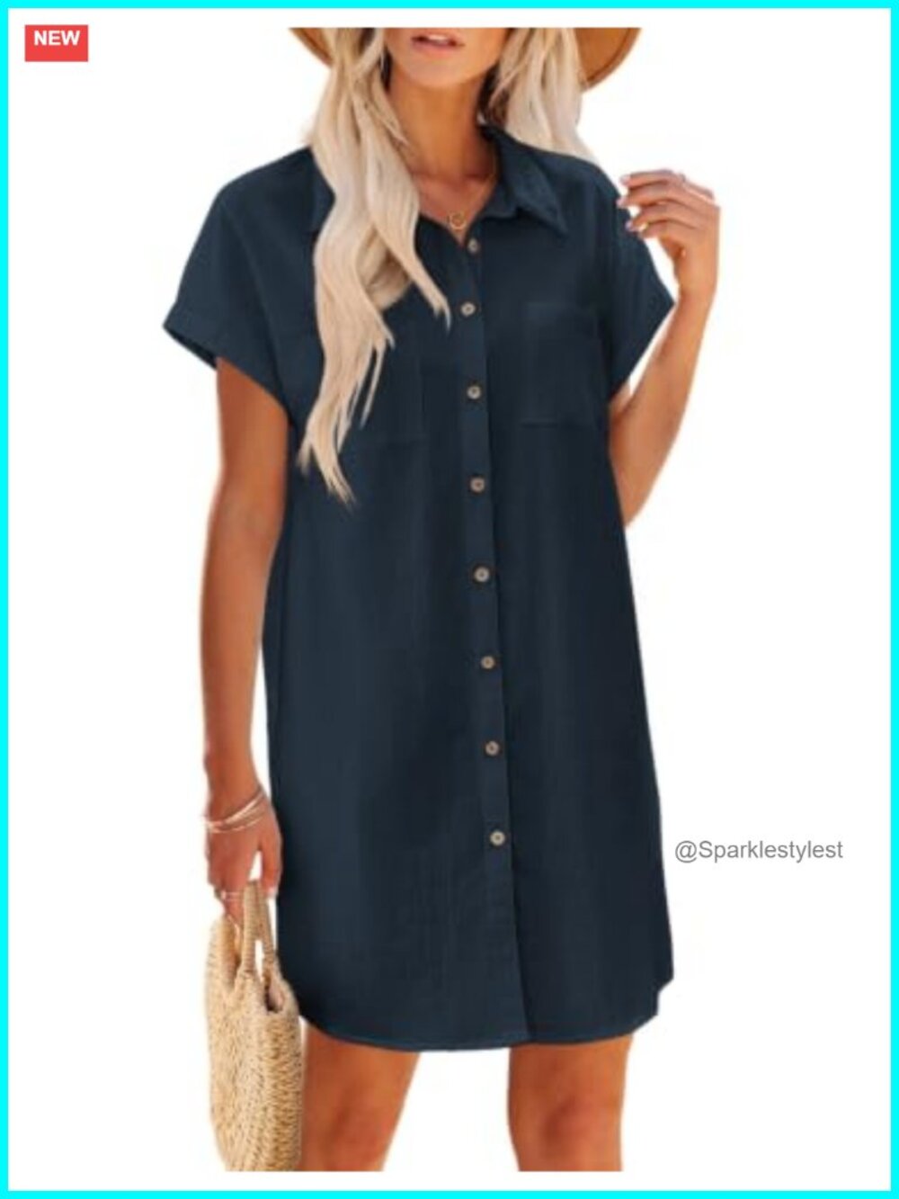 Zeagoo Cotton Button Down Short Sleeve Tshirt Dress Casual Loose Fit Mini Beach